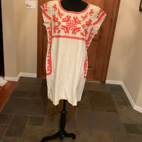 Uncle Frank Dresses | Incredible Uncle Frank Cream Dress with Fabulous Orange Embroidery. Sz. M. Nwt | Color: Cream/Orange | Size: M